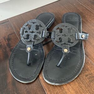 Tory Burch miller sandal black leather gold grommets